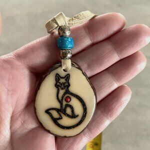Red Fox Tagua Nut pendant necklace turquoise leather wild free spirit unisex